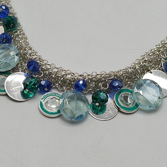 Nine West Silver Tone Blue Multi Color Beaded Necklace With Circular Accents - Picture 4 of 7